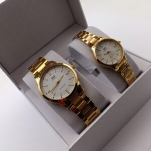RELOJ Q&Q PULSO ACERO GOLD Ca06j806y (PAREJA)